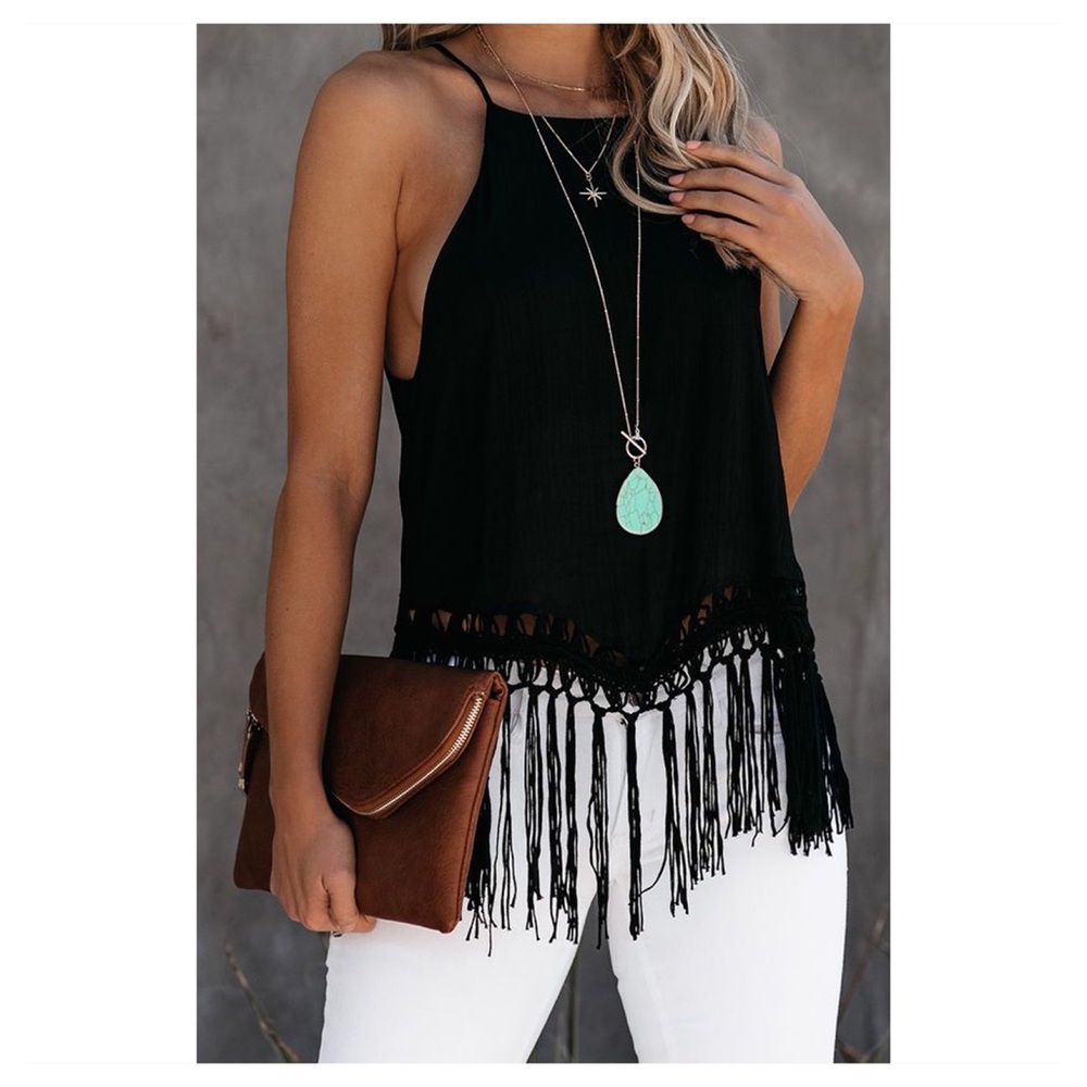 🆕 black macramé tassel hem tank - Picture 2 of 3